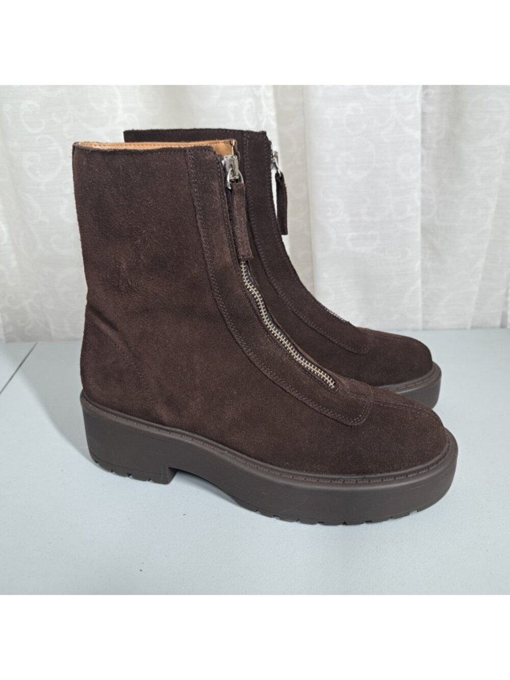 Steve Madden Monrow Suede Leather Boots Sz 7 Brown Ankle Combat Platform Chelsea